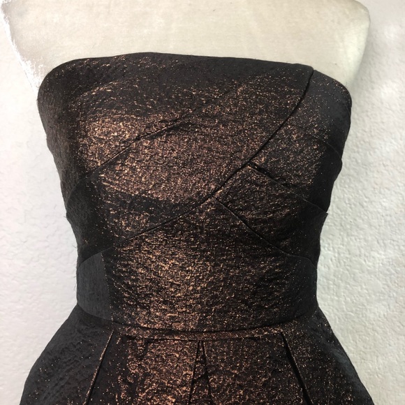 Shoshanna Bronze Shimmer Strapless Evening Dress with Pockets Size 0 - Picture 4 of 9
